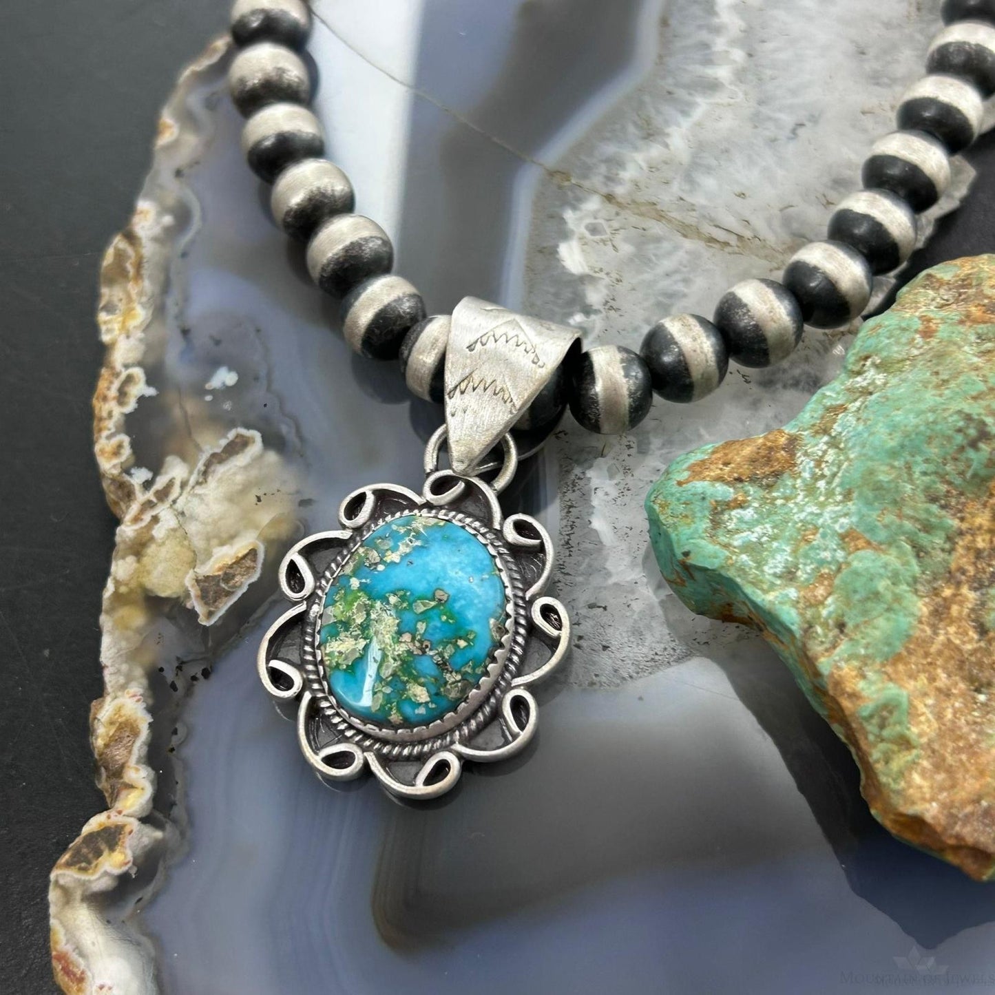 Sterling Silver Southwestern Style Round Sonora Gold Turquoise Pendant For Women