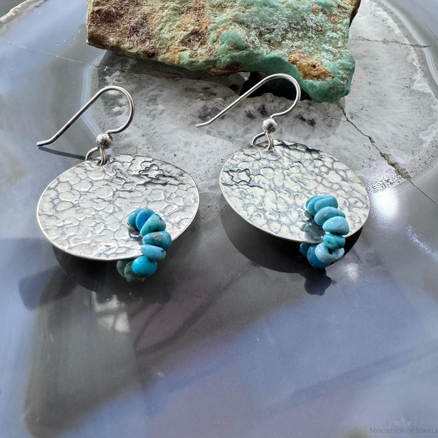 Carolyn Pollack Sterling Silver Hammered Disk With Turquoise Beads Dangle Earrings For Women