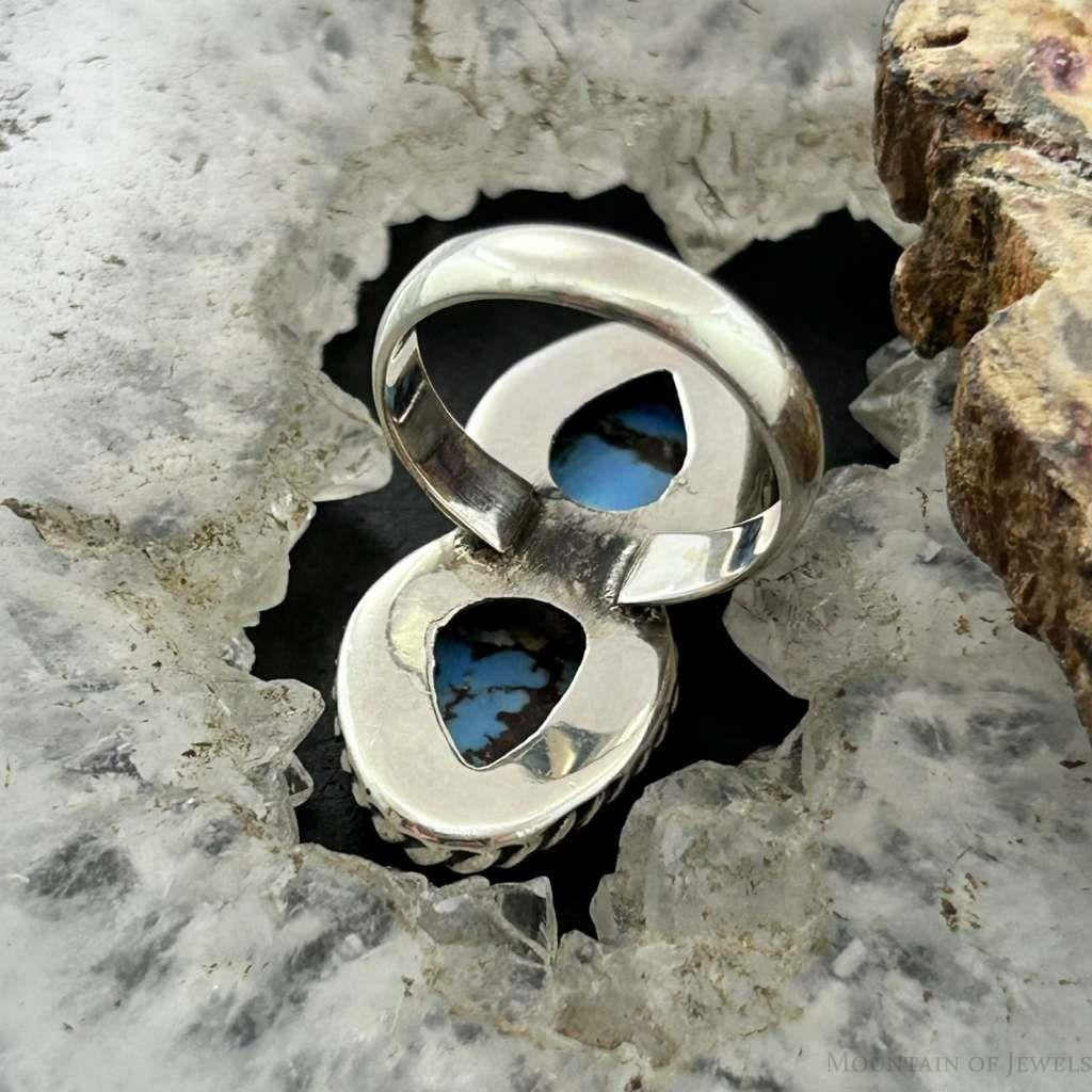 Sterling Silver Southwestern Style Double Golden Hill Turquoise Ring Size 5 For Women