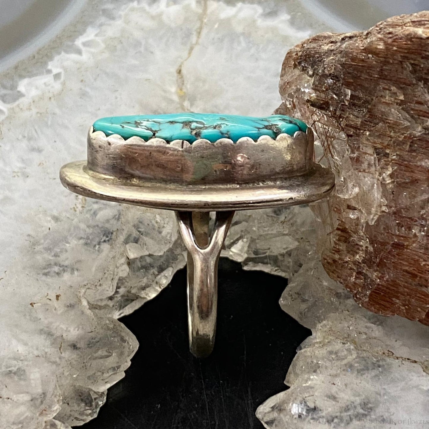 Vintage Native American Silver Kidney-Shape Turquoise Ring Size 6.75 For Women