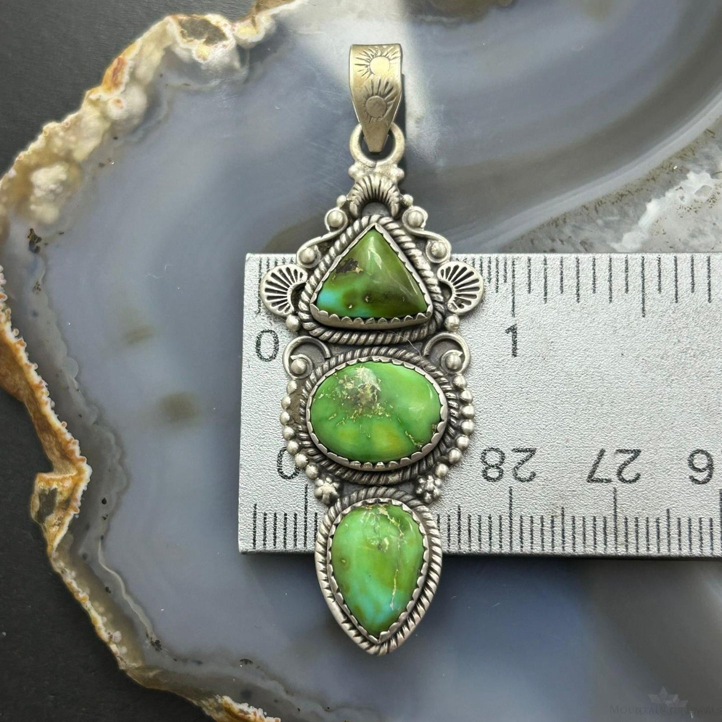 Sterling Silver Southwestern Style 3 Sonora Gold Turquoise Decorated Pendant For Women #2