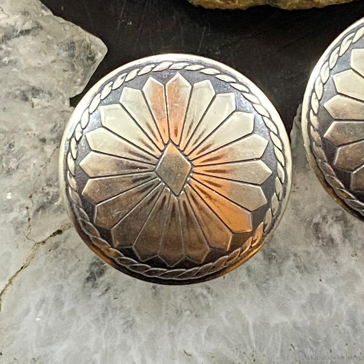 Native American Sterling Silver Round Floral Stud Earrings For Women