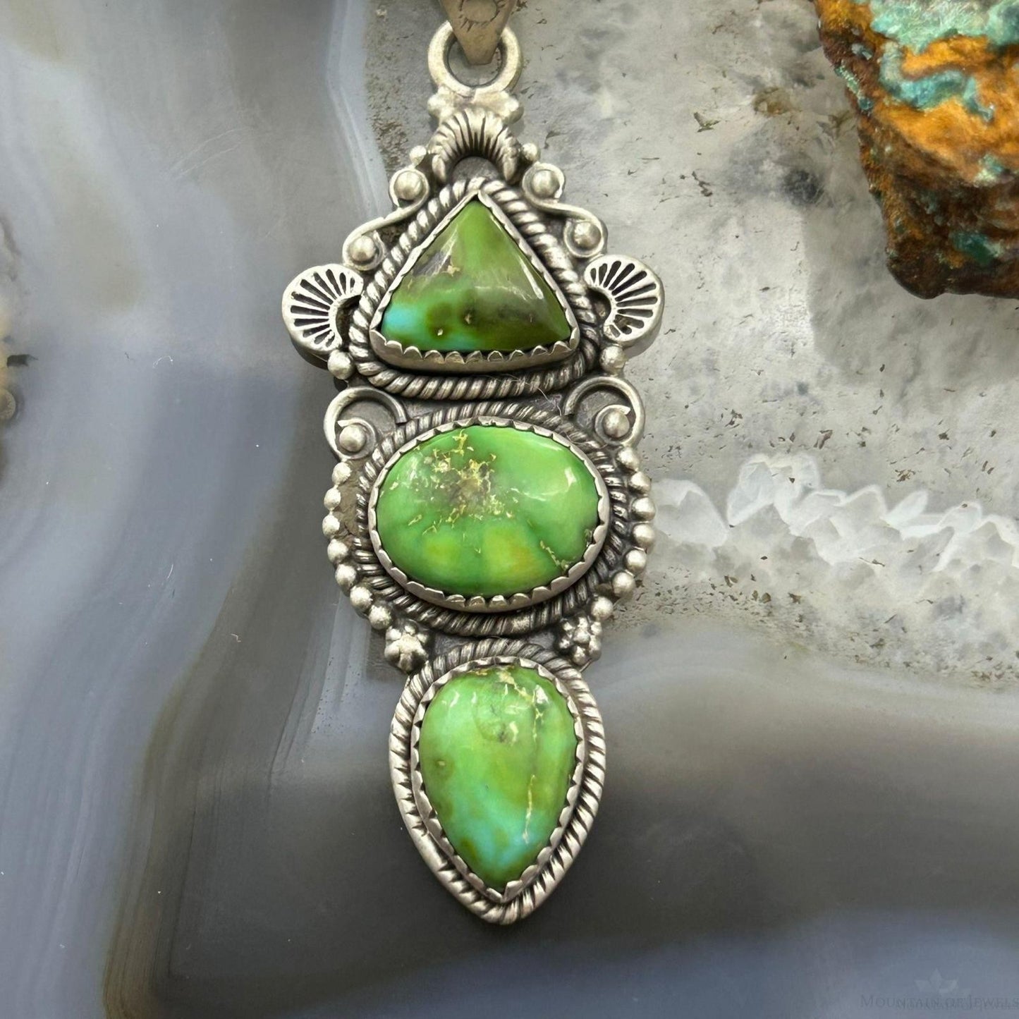 Sterling Silver Southwestern Style 3 Sonora Gold Turquoise Decorated Pendant For Women #2