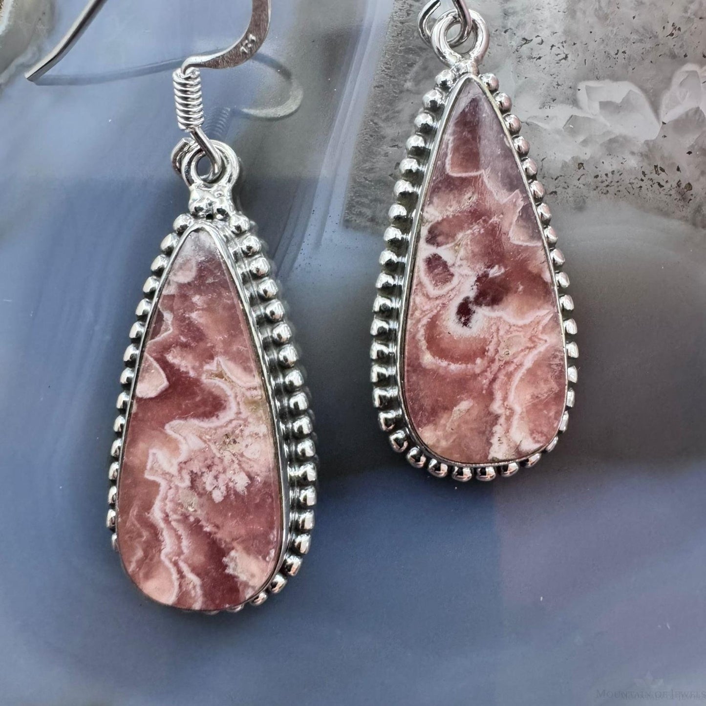 Sterling Southwestern Style Teardrop Rhodochrosite Dangle Earrings For Women