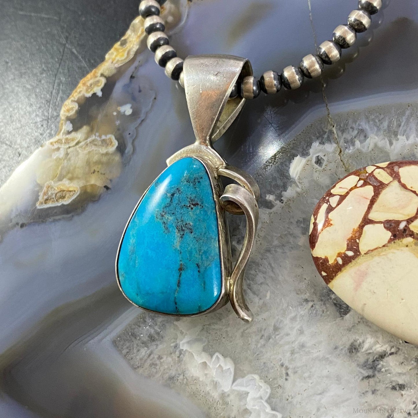 Gary G Sanchez Vintage Native American Sterling Turquoise Decorated Pendant
