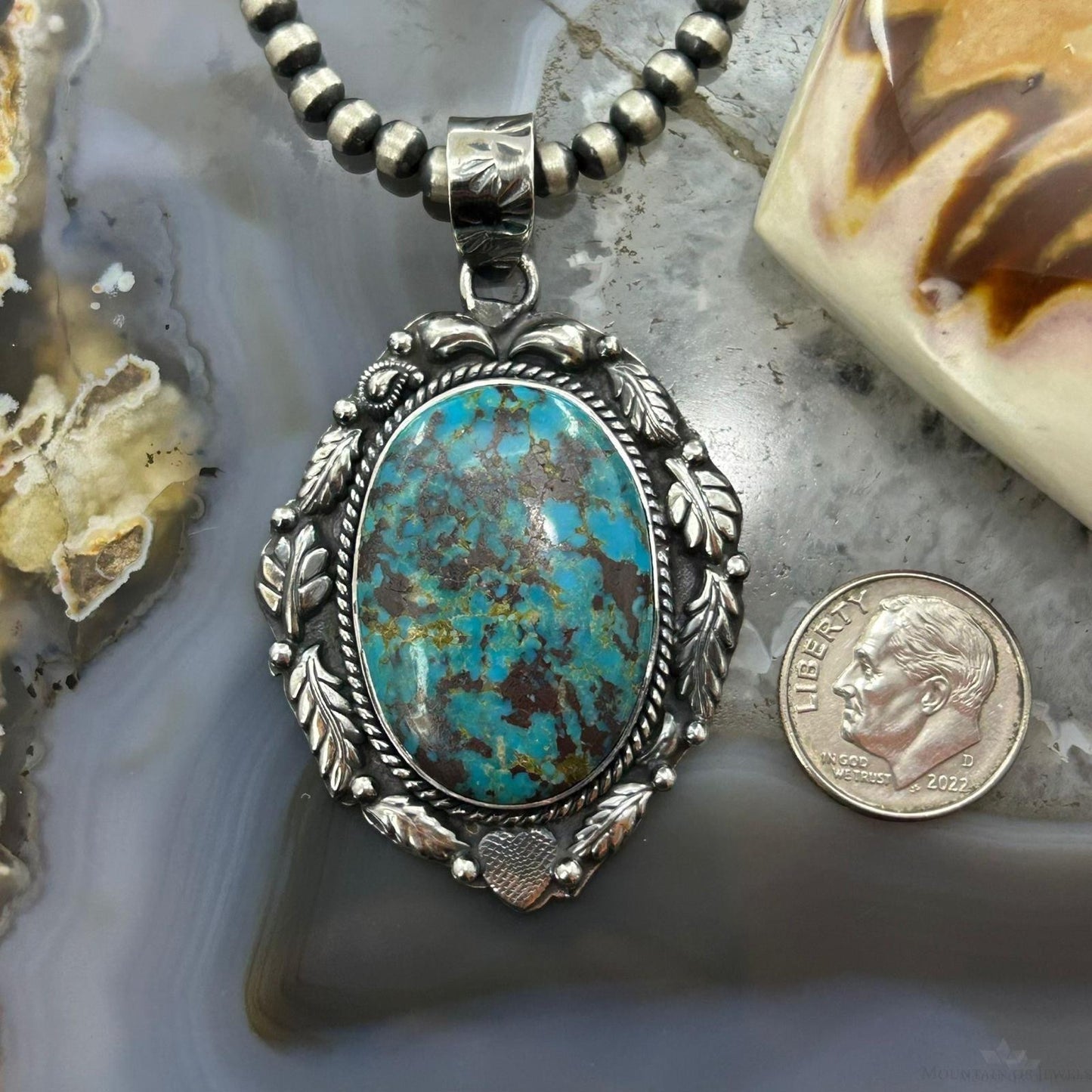 Sterling Silver Southwestern Style Oval Turquoise Pendant For Women #10