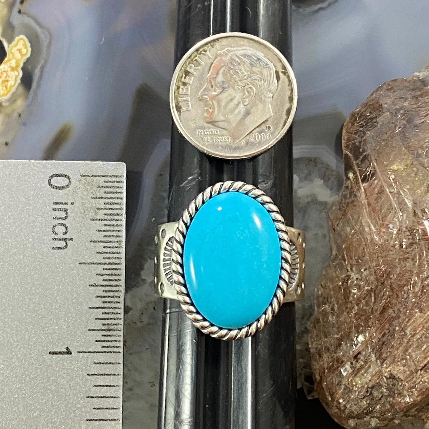 Carolyn Pollack Southwestern Style Sterling Silver Oval Turquoise Decorated Ring For Women, Variety of Sizes