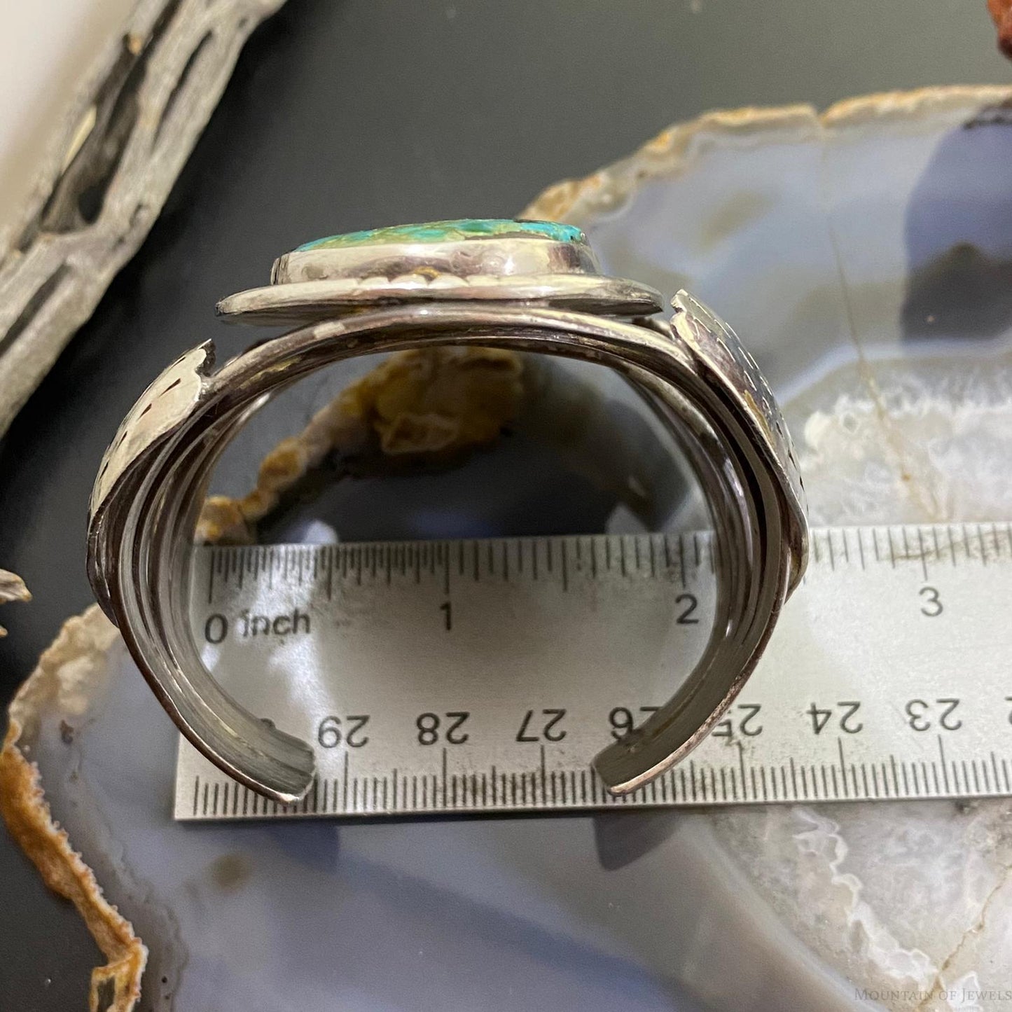 Vintage Native American Silver Cactus Leaves & Turquoise Bracelet For Women
