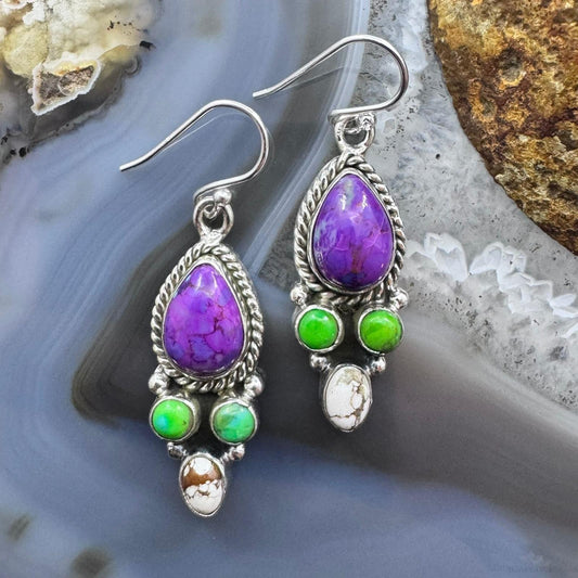 Sterling Silver Southwestern Style Multistone Cluster Dangle Earrings For Women #2