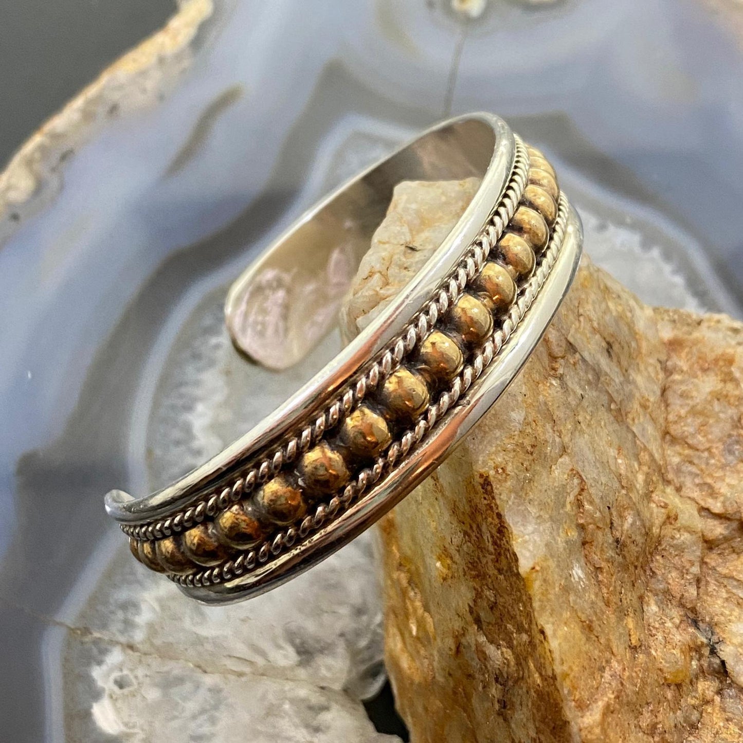 Vintage Signed Navajo Native American Sterling Uniquely Decorated Bracelet