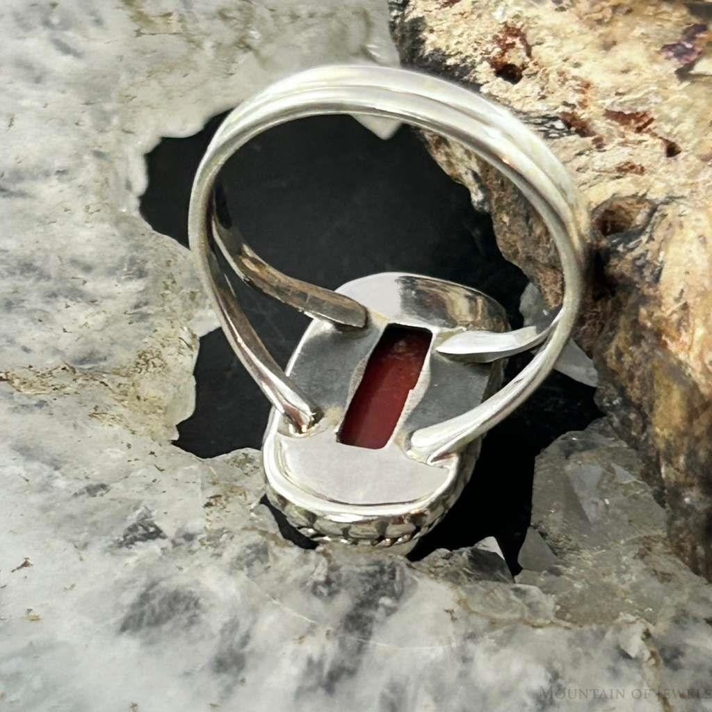 Sterling Silver Southwestern Style Coral Ring Size 7 For Women