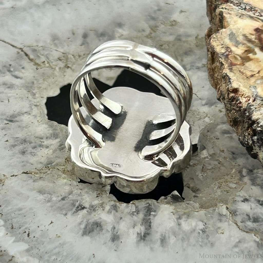 Sterling Silver Southwestern Style Mohave Turquoise Cluster Ring Size 7.5 For Women