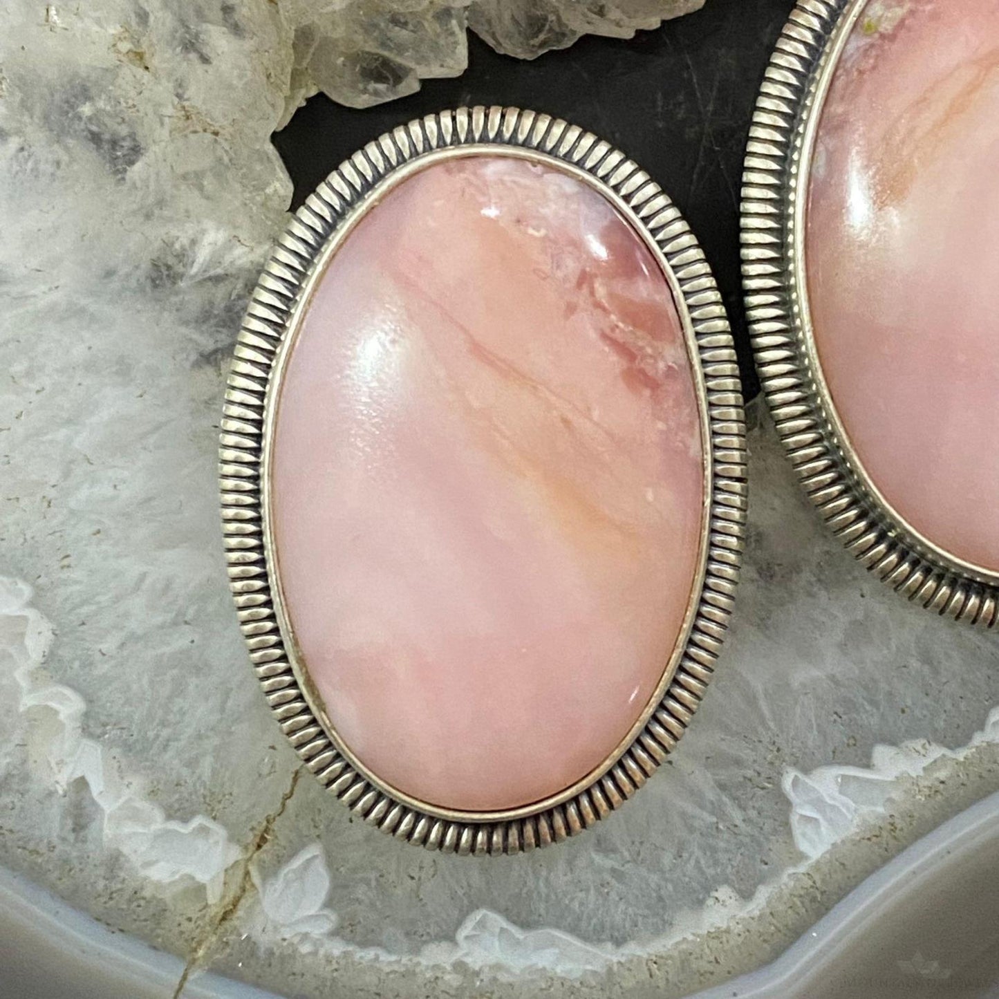 Wydell Billie Sterling Silver Oval Peruvian Pink Opal Stud Earrings For Women
