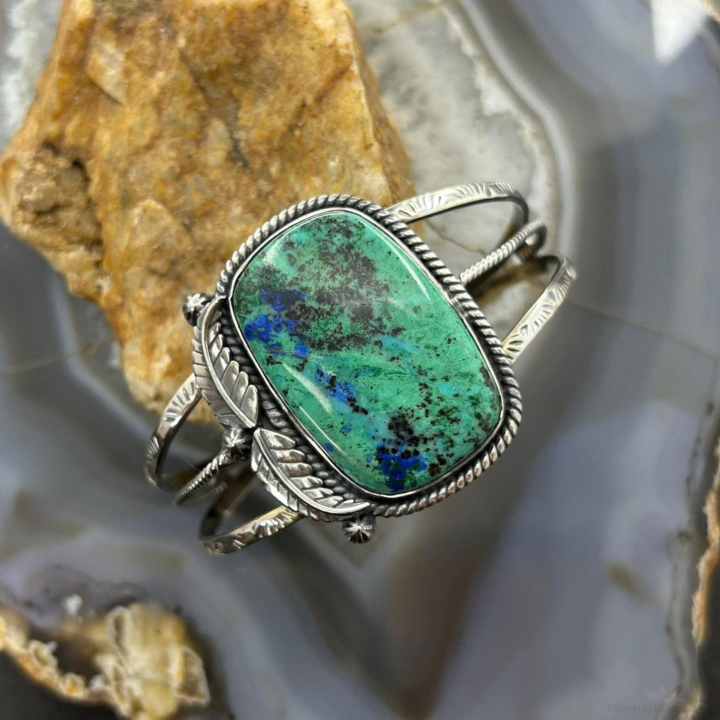 Sterling Silver Southwestern Style Large Square Variscite Bracelet For Women
