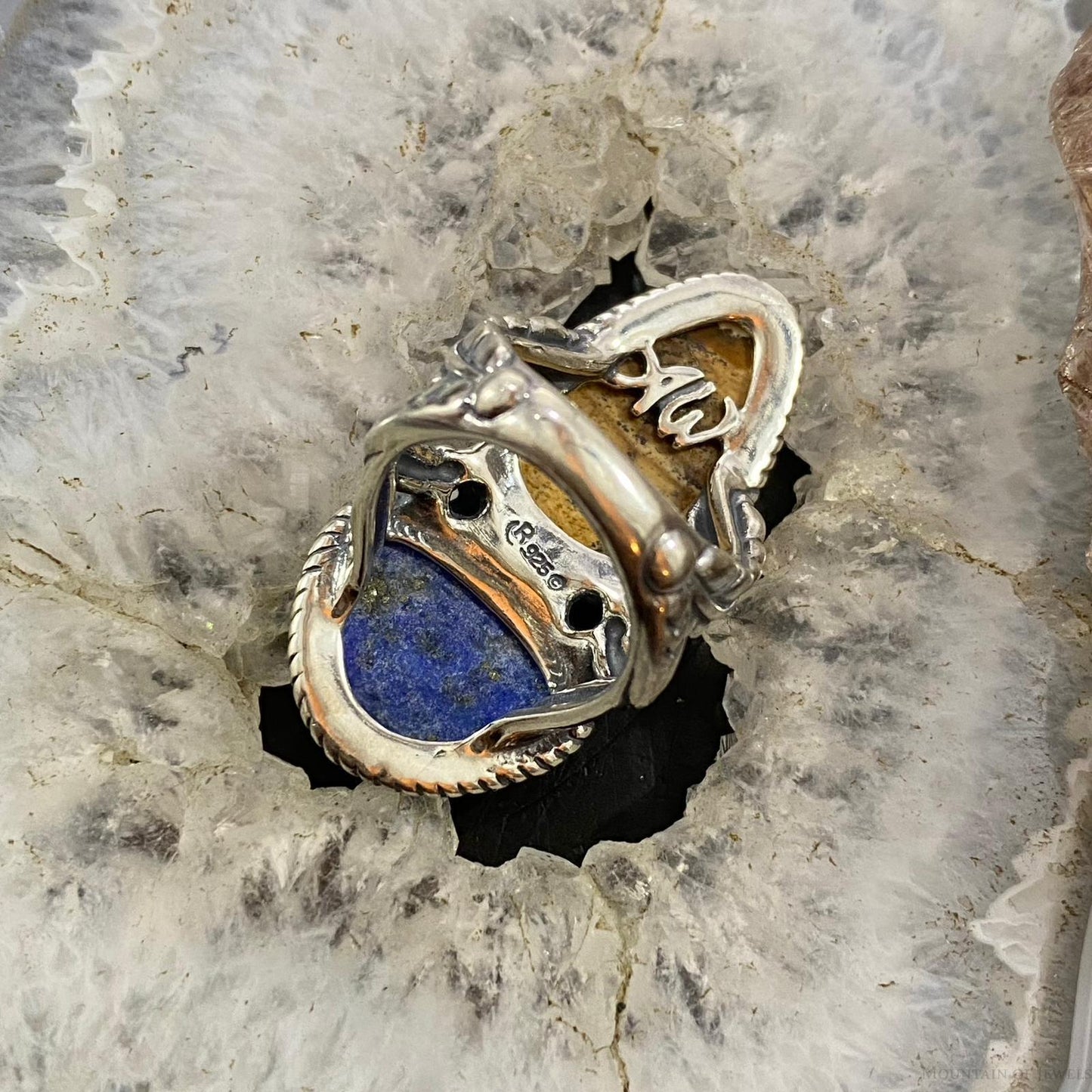 Carolyn Pollack Southwestern Style Sterling Silver Picture Jasper/Lapis Decorated Ring For Women