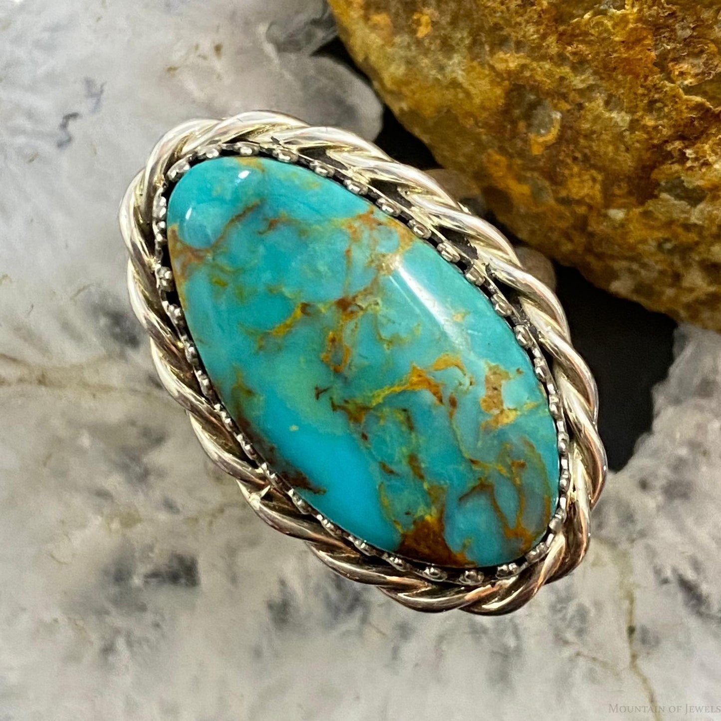 Rachel & Leonard Hurley Sterling Oval Turquoise Decorated Ring Size 9 For Women
