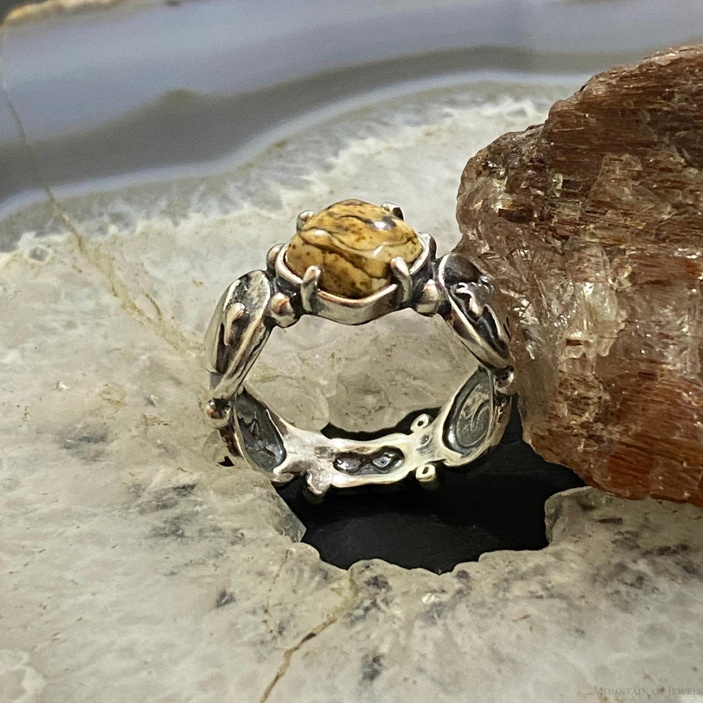 Jody Naranjo Vintage Southwestern Style Sterling Silver Picture Jasper Petroglyph Ring For Women #1