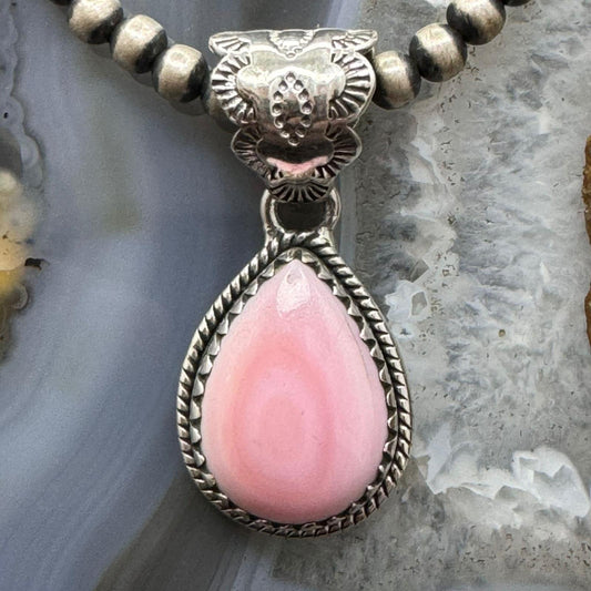 Native American Sterling Silver Teardrop Pink Conch Pendant For Women