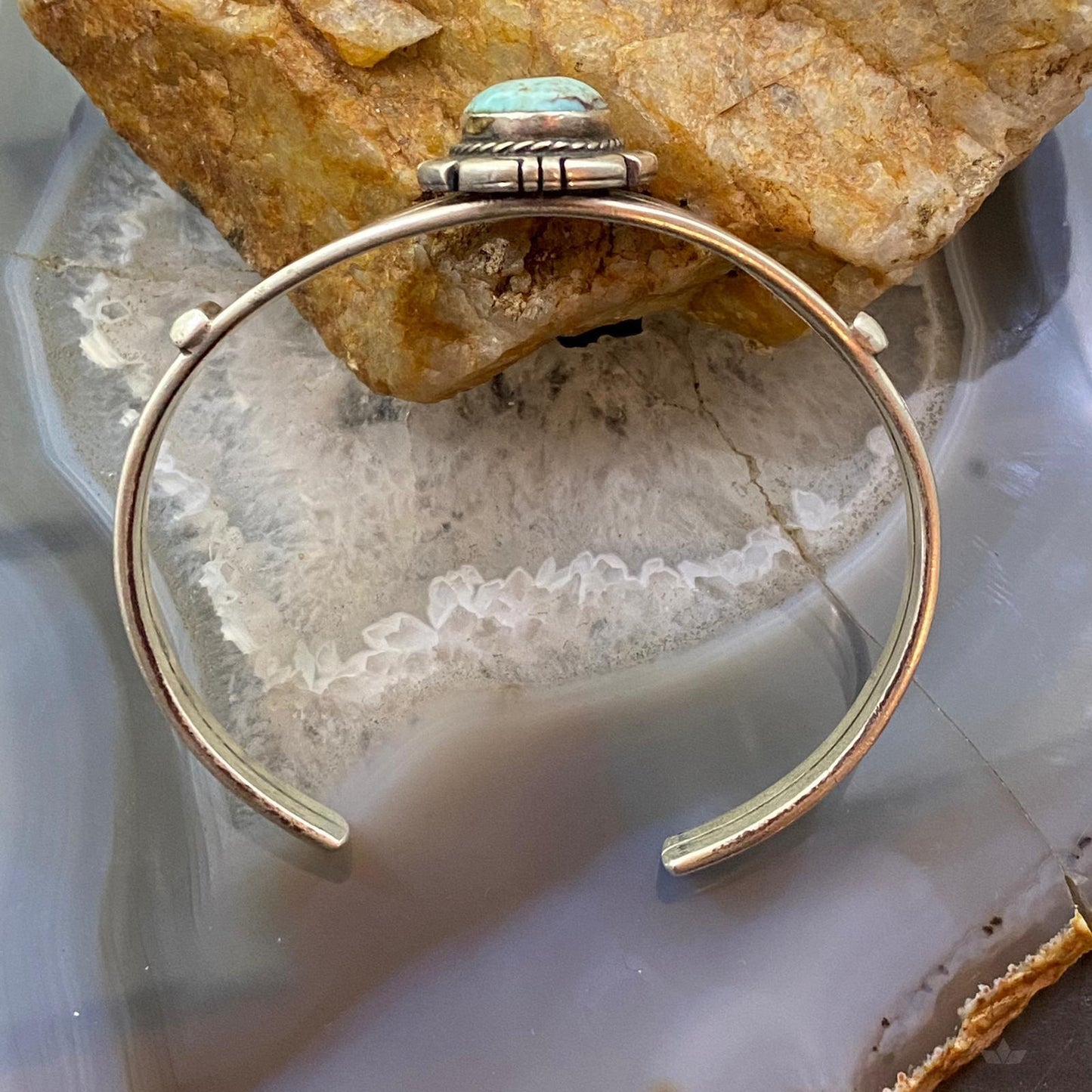 Signed Vintage Native American Sterling Oval Turquoise Split Shank Bracelet