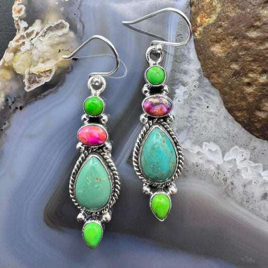 Sterling Silver Southwestern Style Multistone Dangle Earrings For Women #6