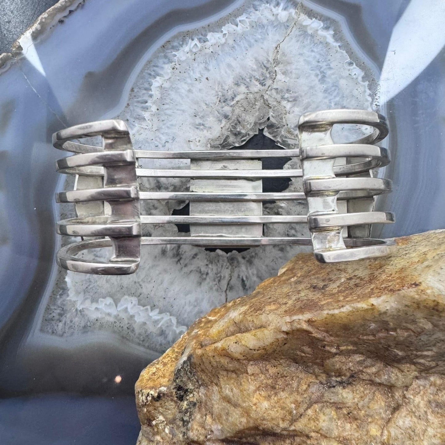 Jack Bly Vintage Native American Sterling Silver Rectangle Onyx Bracelet For Women