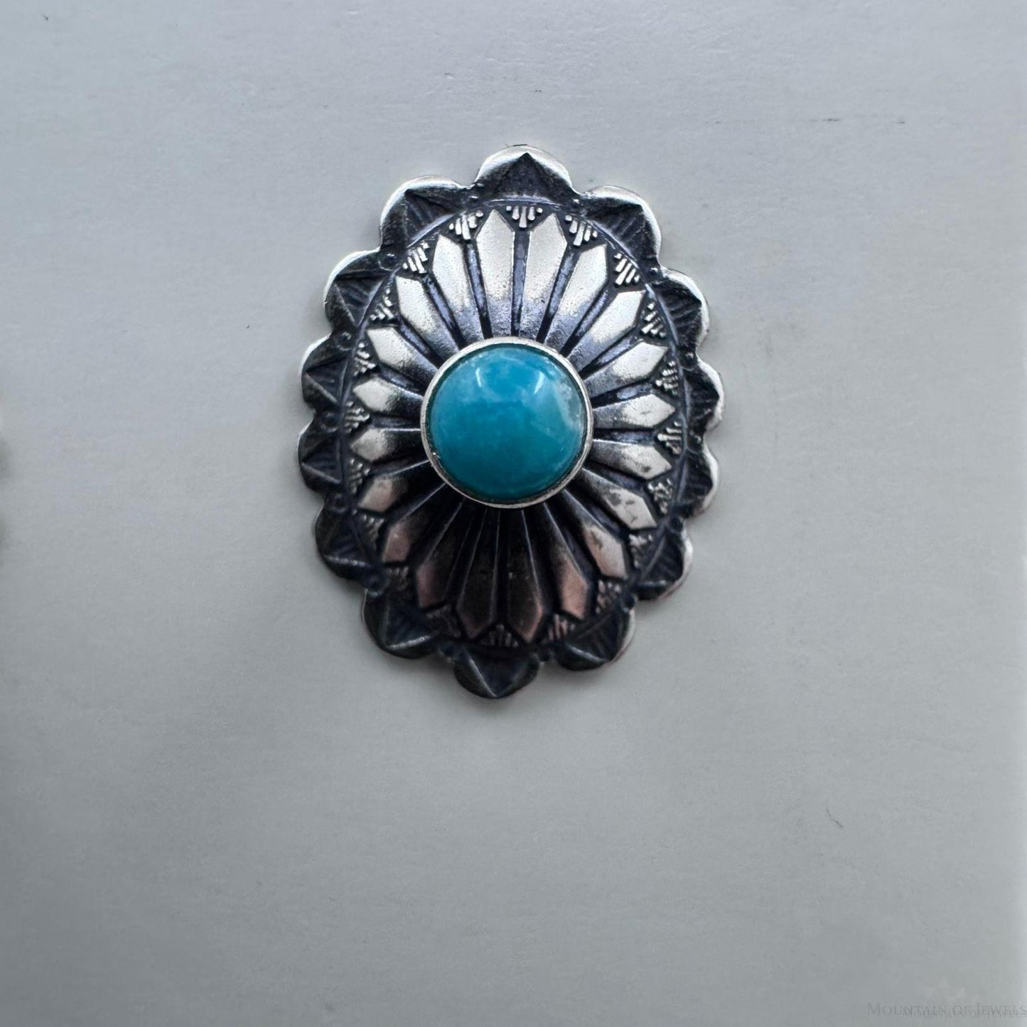 Sterling Silver Repousse Oval Concho with Turquoise Stud Earrings For Women
