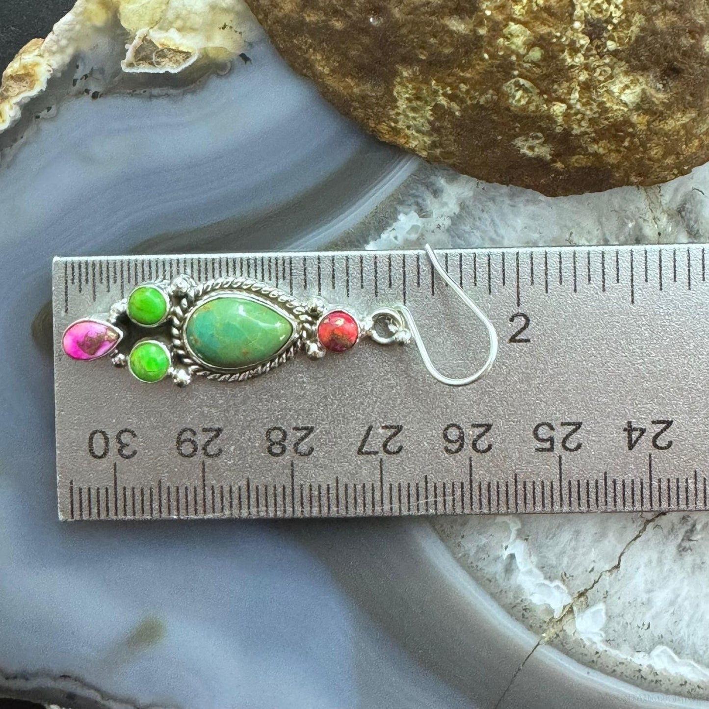 Sterling Silver Southwestern Style Multistone Cluster Dangle Earrings For Women #4