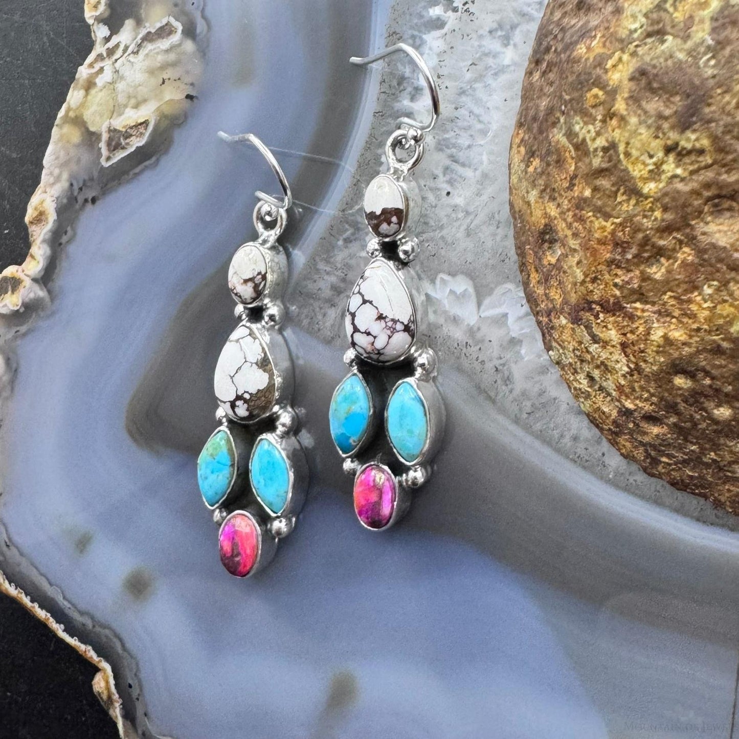 Sterling Silver Southwestern Style Multistone Cluster Dangle Earrings For Women #3