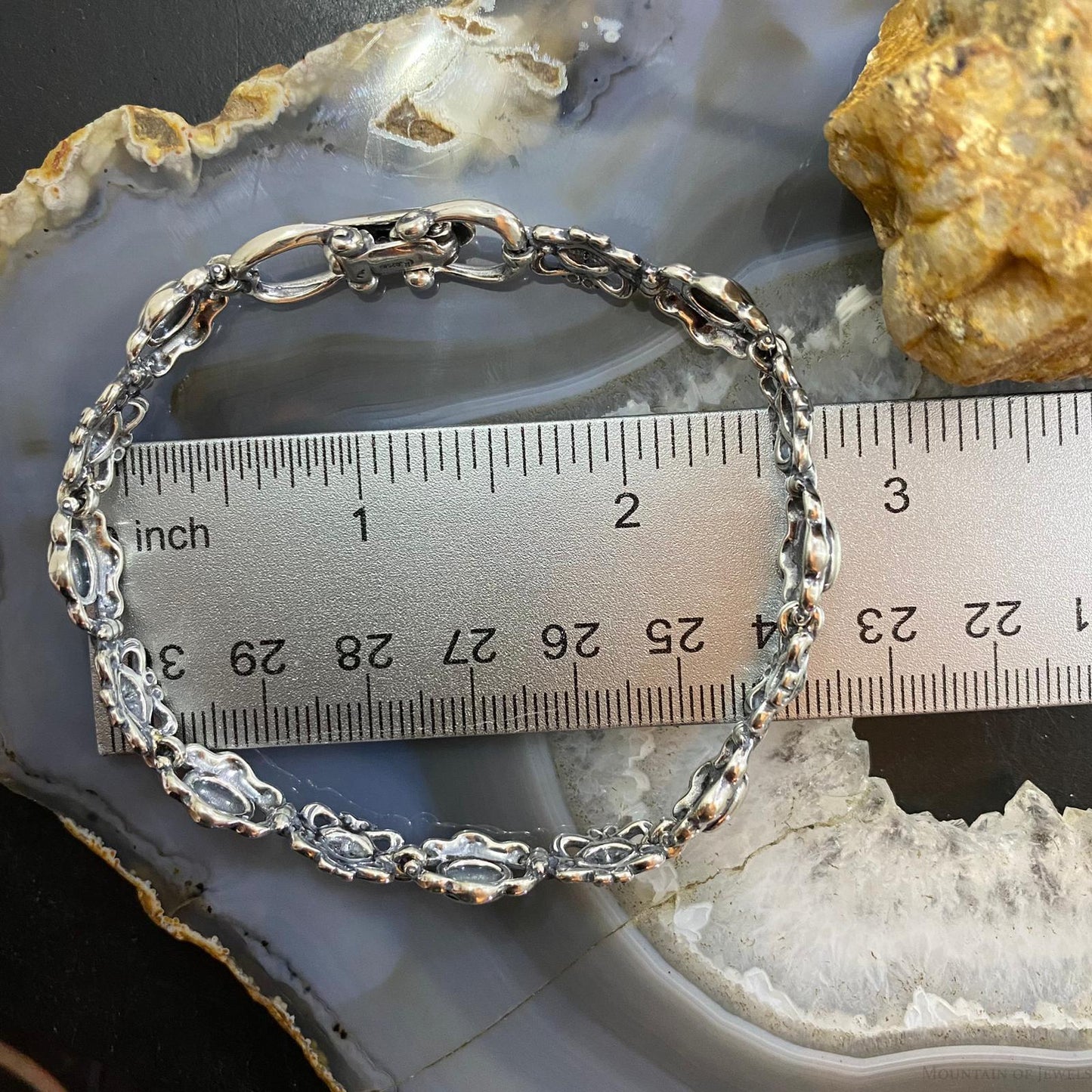 Carolyn Pollack Sterling Silver Decorated Flower Link Bracelet For Women