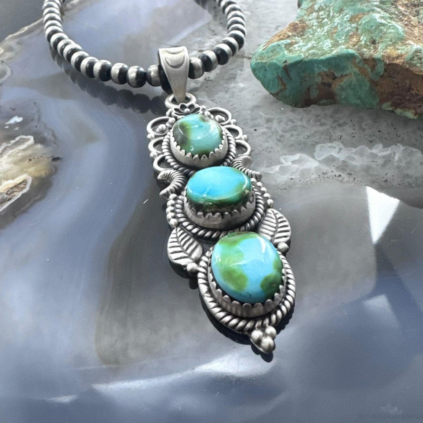 Sterling Silver Southwestern Style 3 Sonora Gold Turquoise Pendant For Women