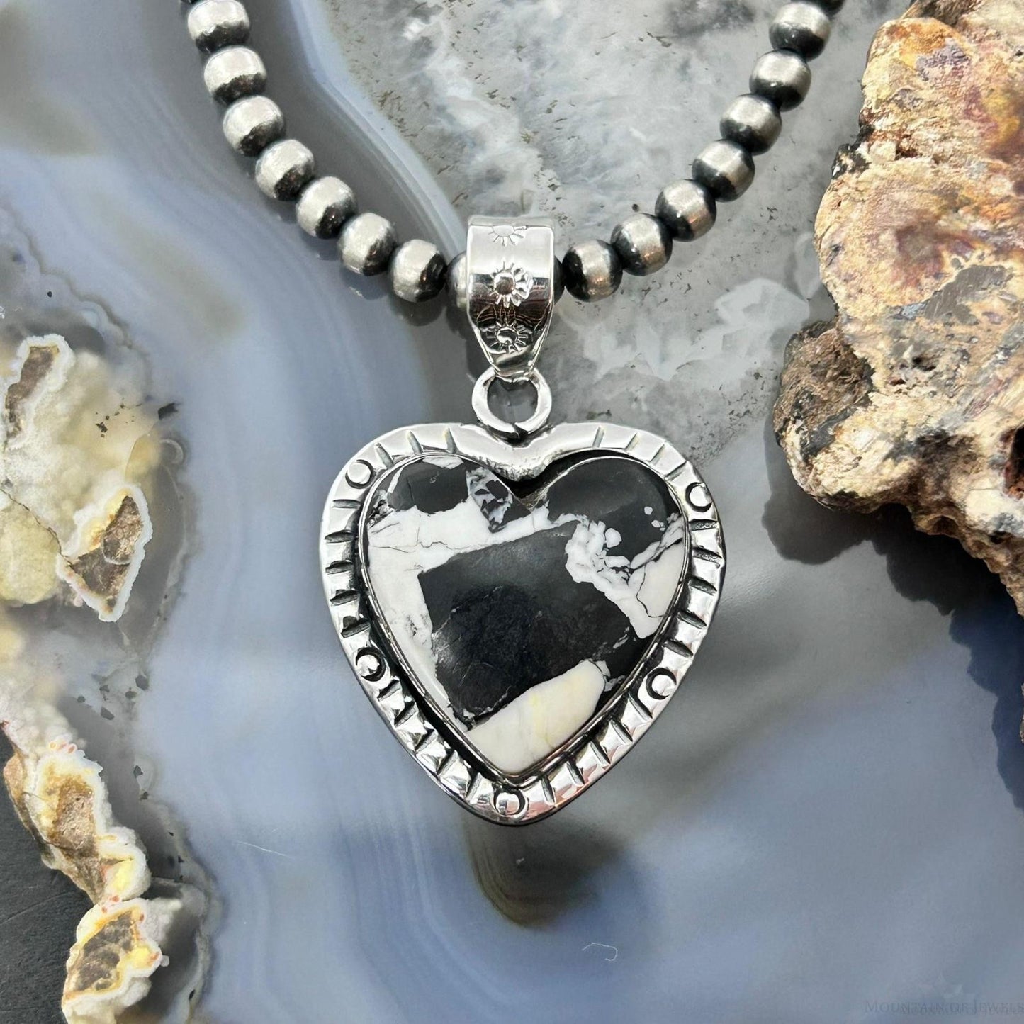 Sterling Silver Southwestern Style White Buffalo Decorated Heart Pendant For Women #1
