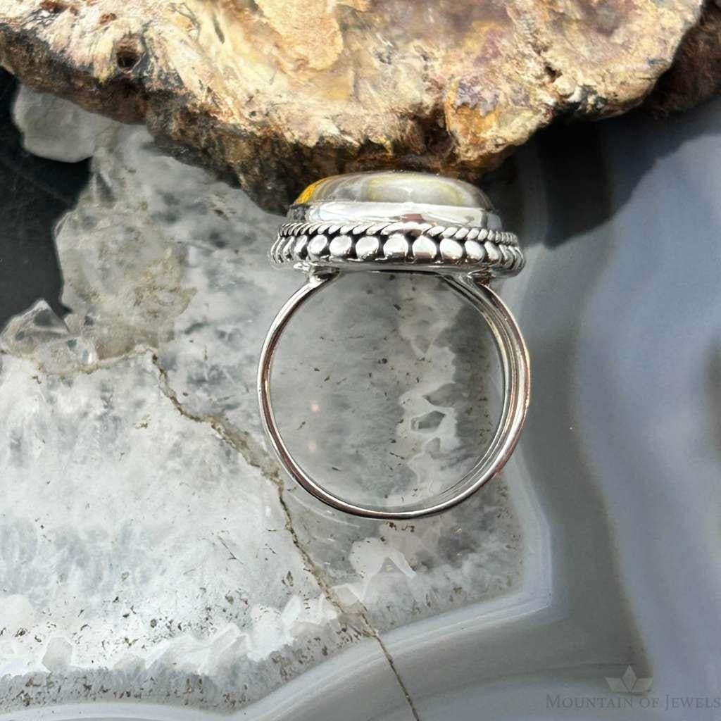 Sterling Silver Southwestern Style Oval Yellow Jasper Decorated Ring Size 6.75 For Women