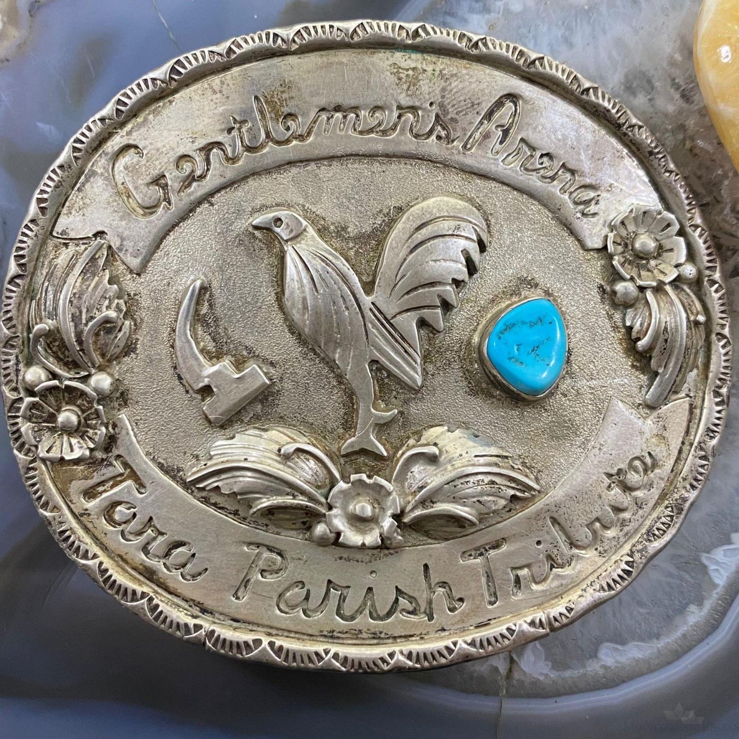 Sterling Turquoise & Chicken Decorated Gentlemen Arena Tribute Belt Buckle