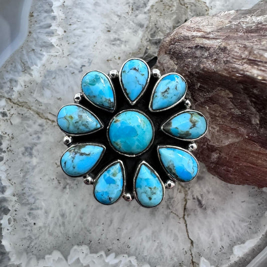 Sterling Silver Southwestern Style Composite Turquoise Cluster Ring For Women