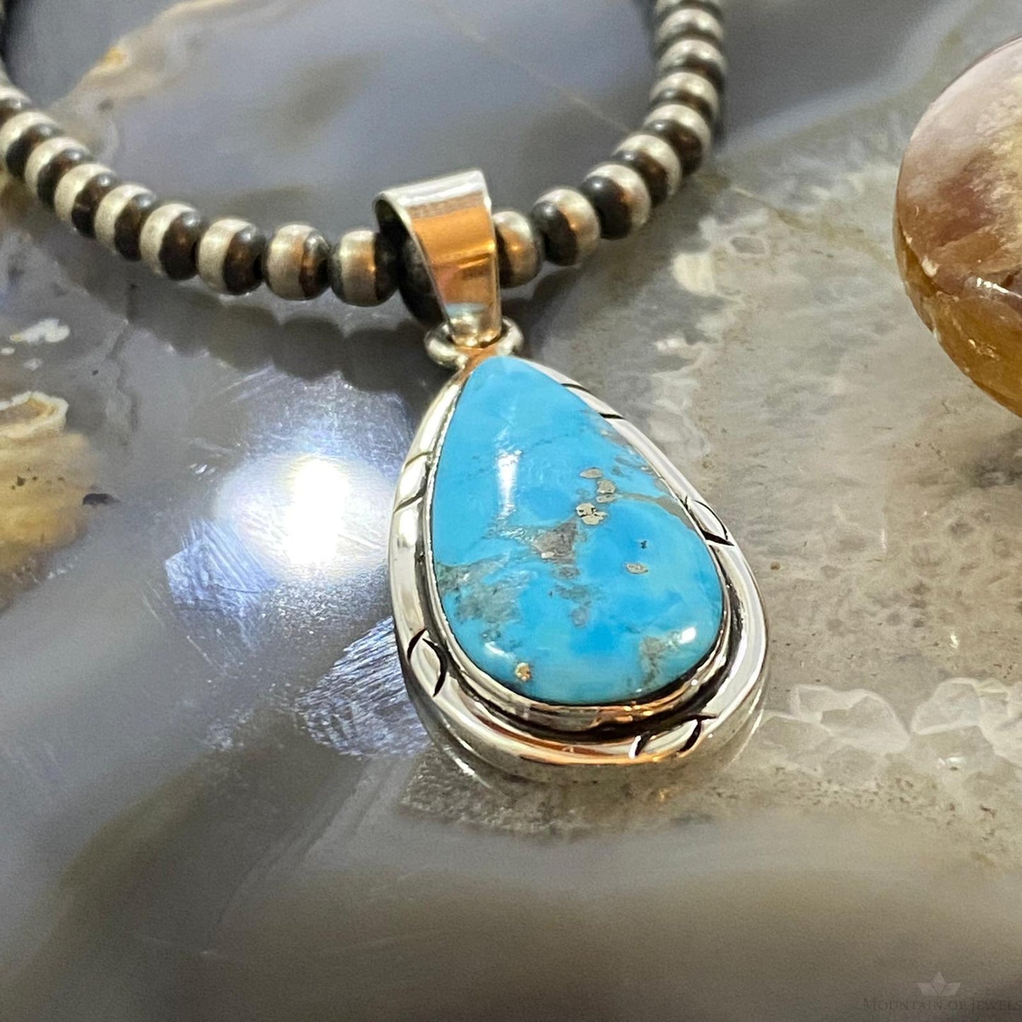 Native American Sterling Blue Ridge Turquoise Teardrop Pendant For Women #1