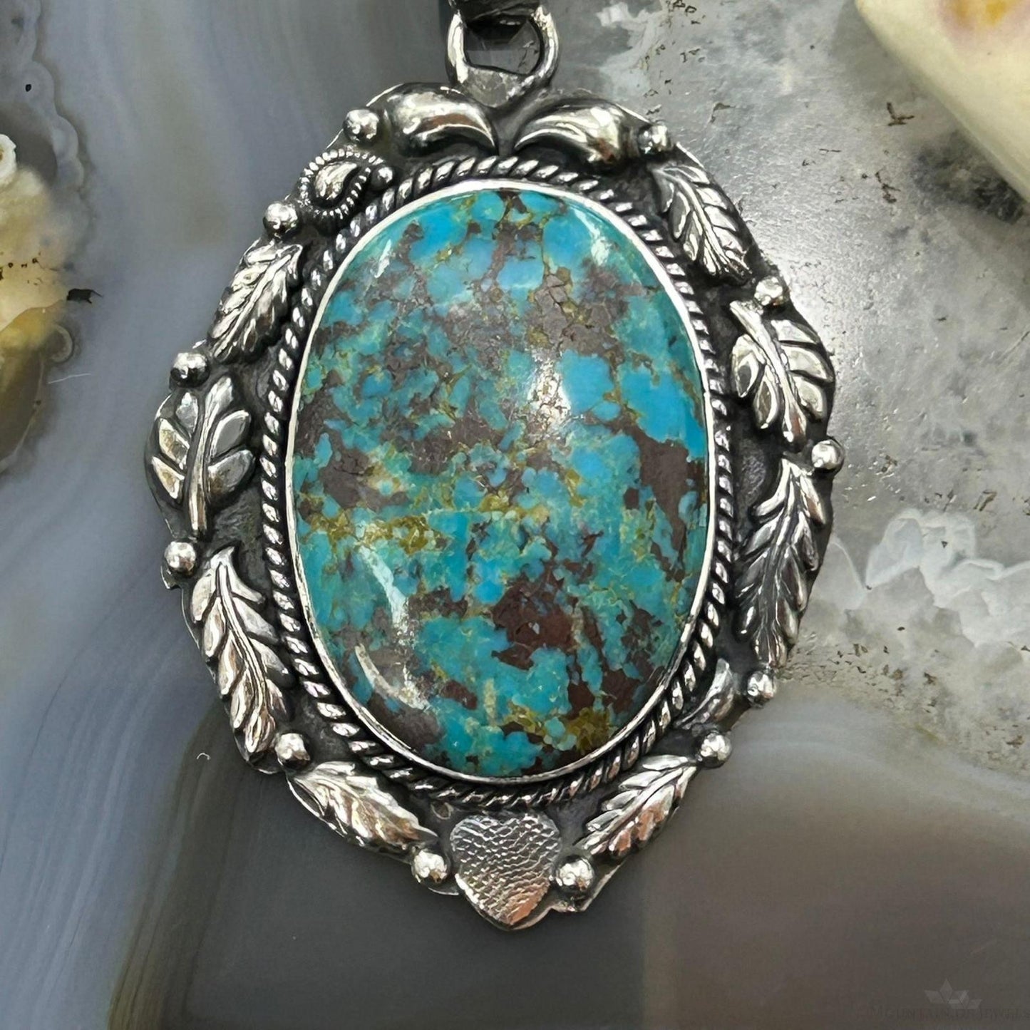 Sterling Silver Southwestern Style Oval Turquoise Pendant For Women #10