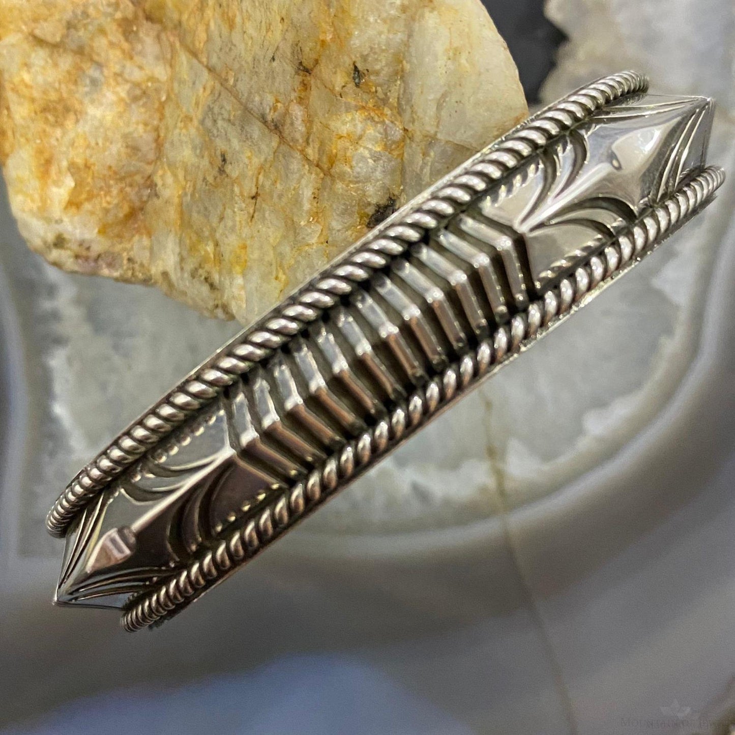 Artie Yellowhorse/Henry Chackee Sterling Silver Engraved Carinated Bracelet For Women
