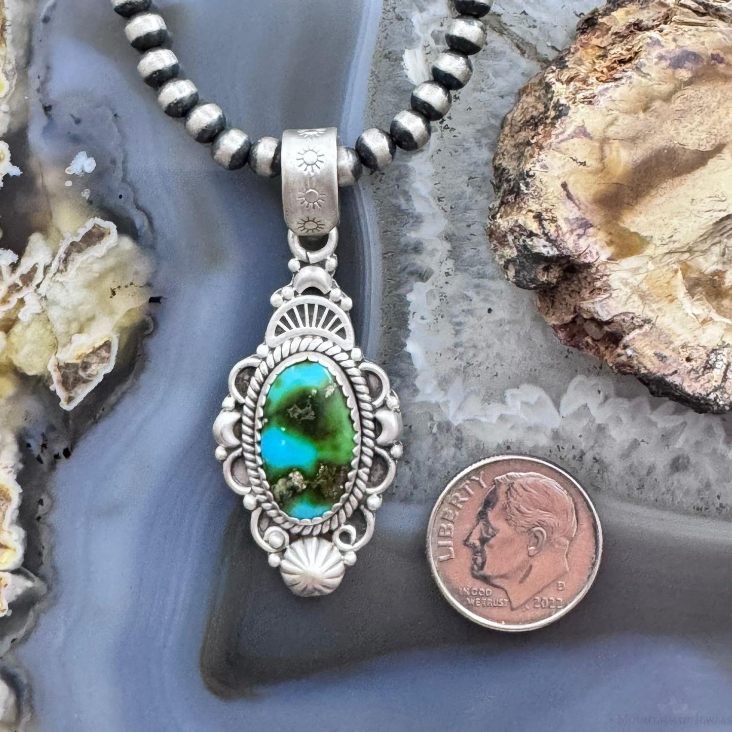 Sterling Silver Southwestern Style Oval Blue Sonora Gold Turquoise Pendant For Women