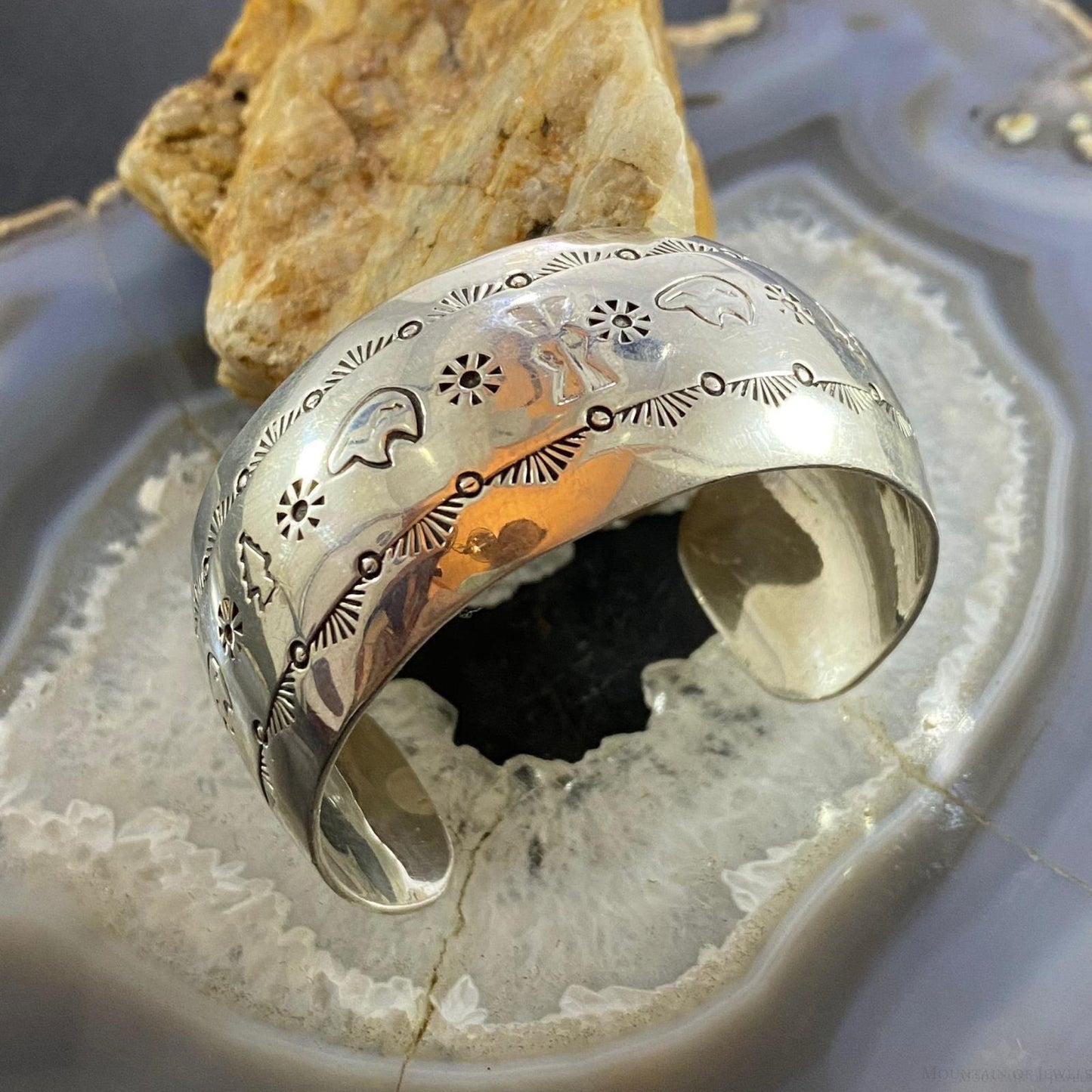 Vintage Native American Sterling Silver Stamped Fetish Bears Bracelet For Women