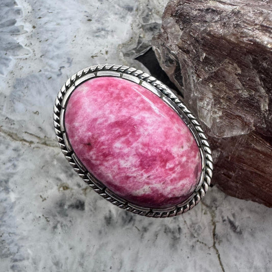 Sterling Silver Southwestern Style Oval Thulite Decorated Ring Size 9.5 For Women