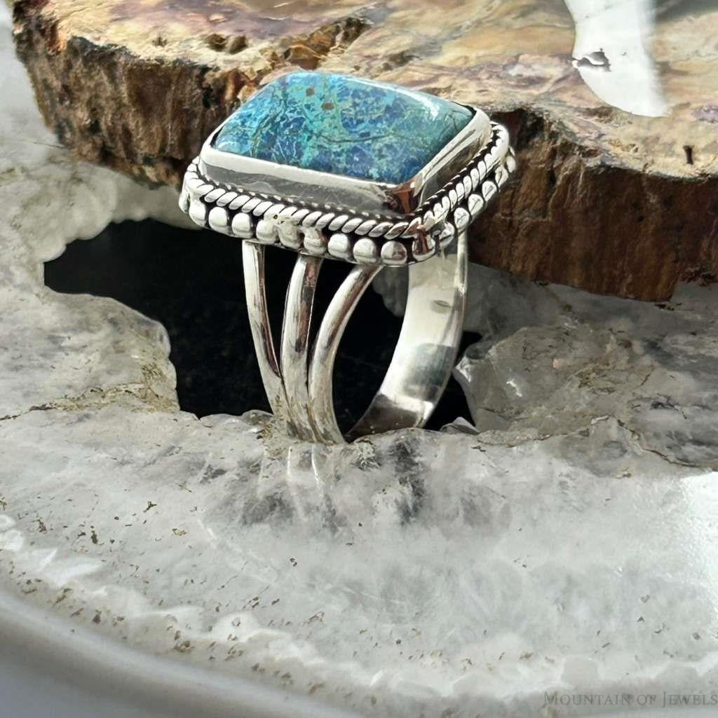 Sterling Silver Southwestern Style Shattuckite Decorated Bar Ring Size 7 For Women