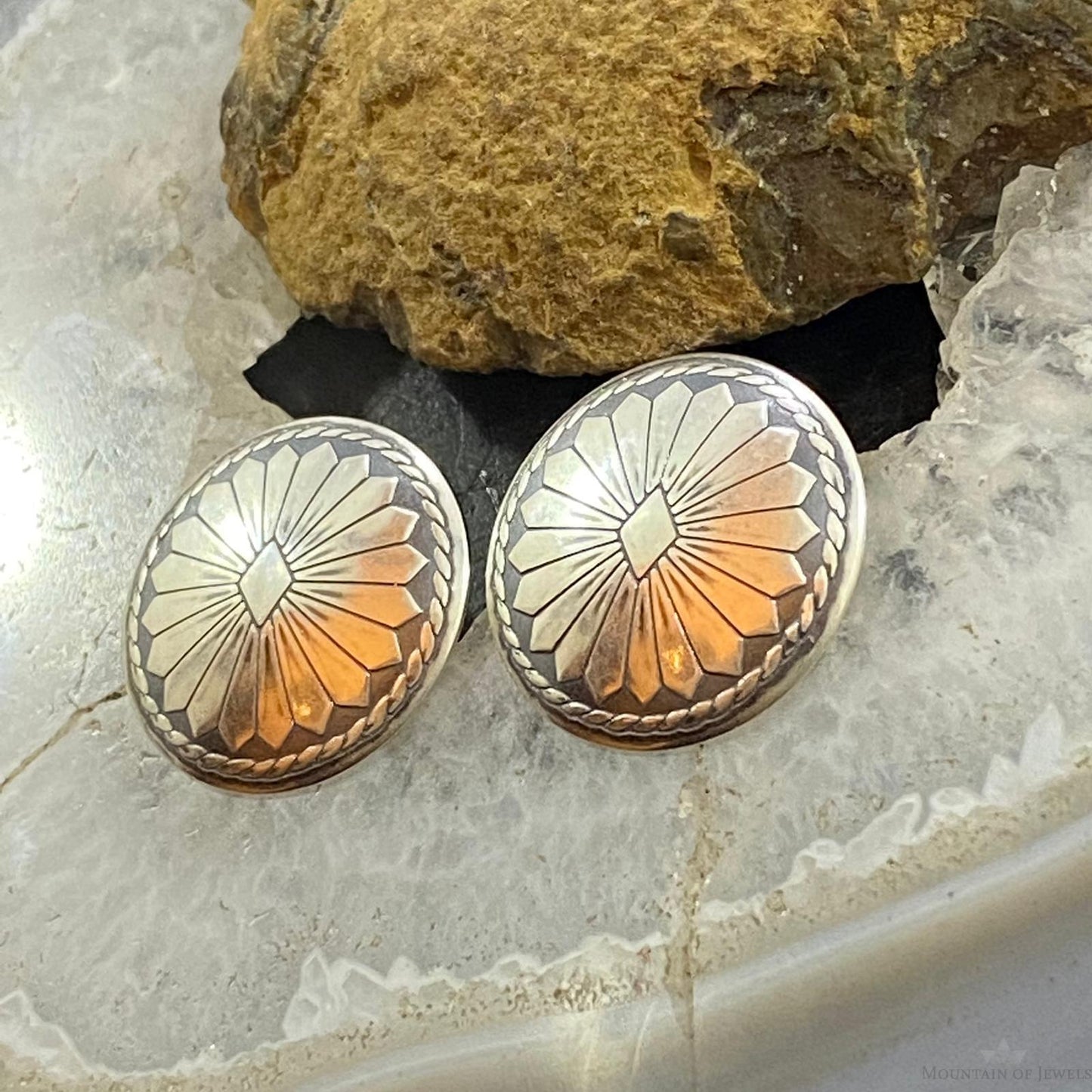 Native American Sterling Silver Round Floral Stud Earrings For Women
