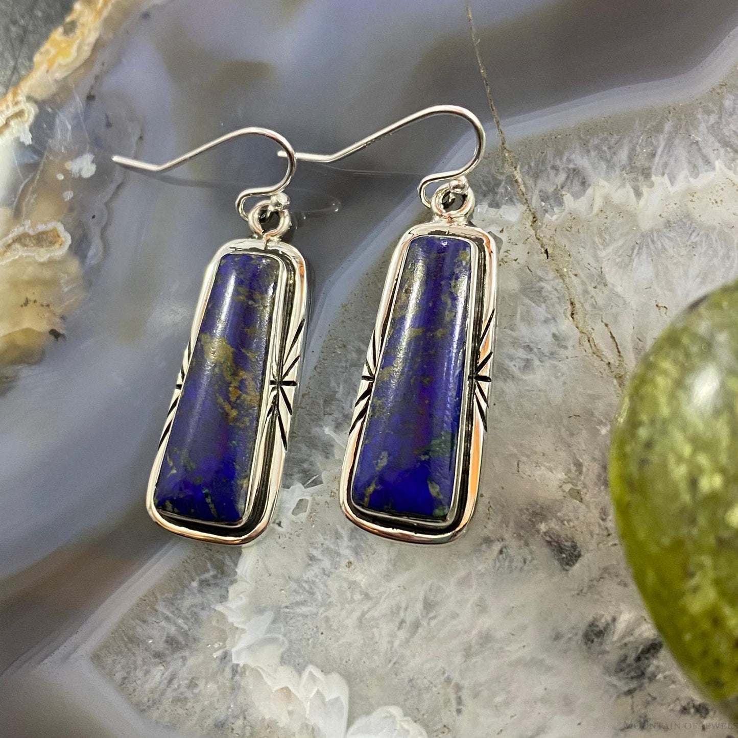 Native American Sterling Trapezoid Azurite Malachite Dangle Earrings For Women