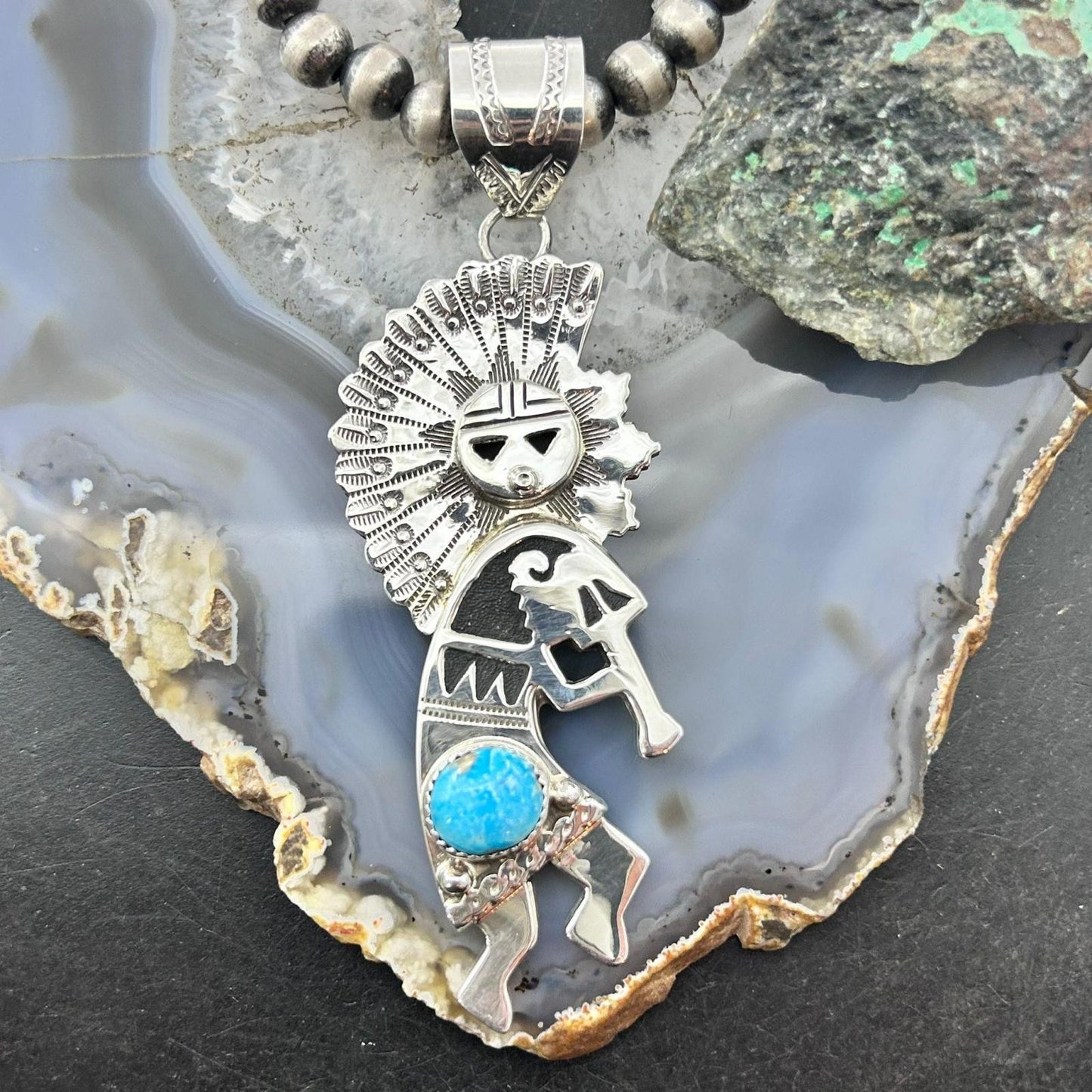 Alonzo Mariano Sterling Silver Turquoise Unisex Kokopelli Kachina Dancer Pendant