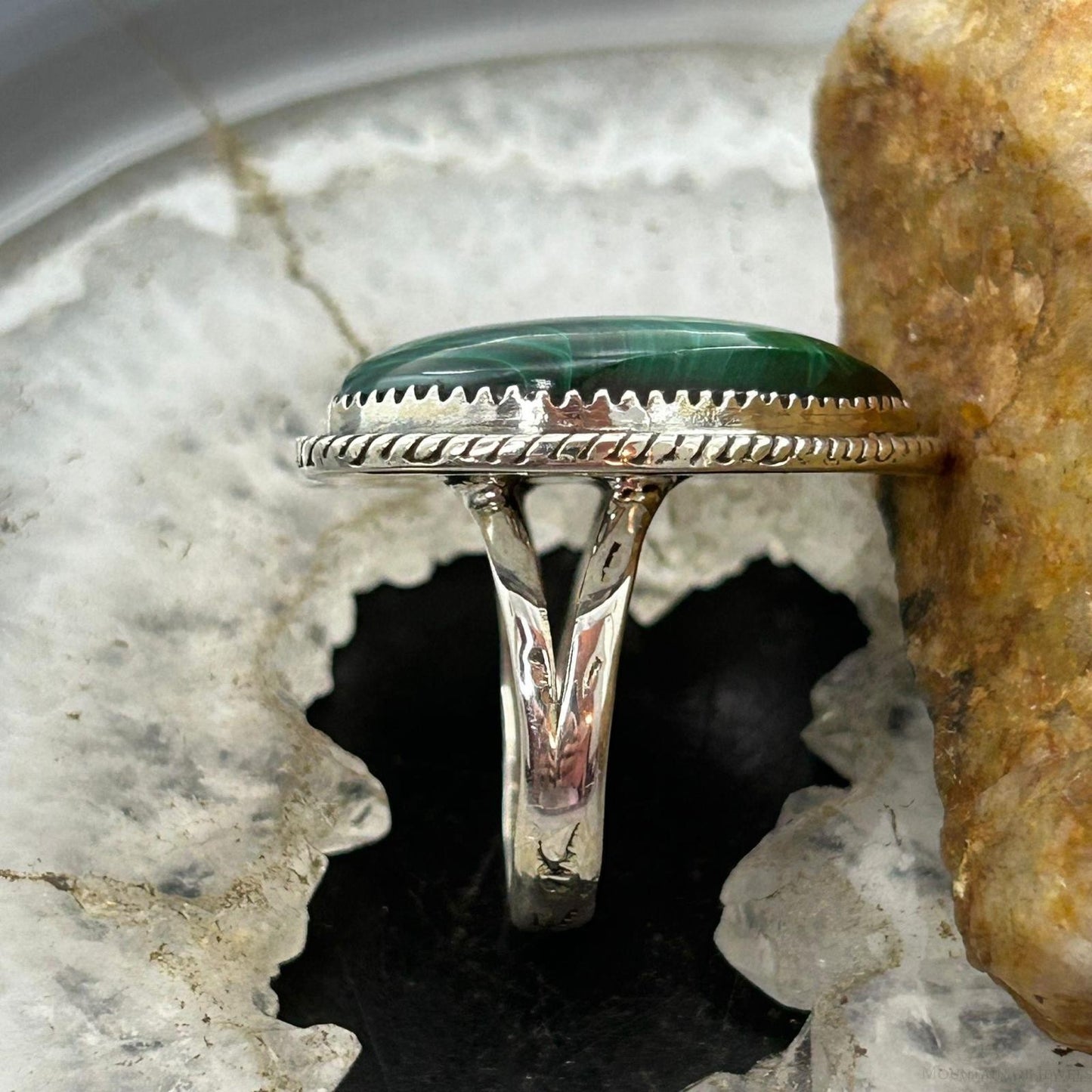 Sterling Silver Southwestern Style Malachite Heart Shape Ring Size 8 For Women