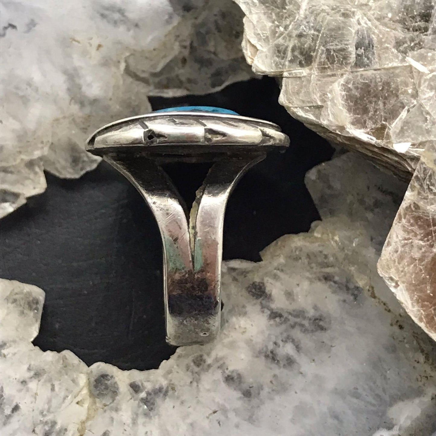 Vintage Native American Silver Natural Turquoise Floral Ring Size 6.5 For Women
