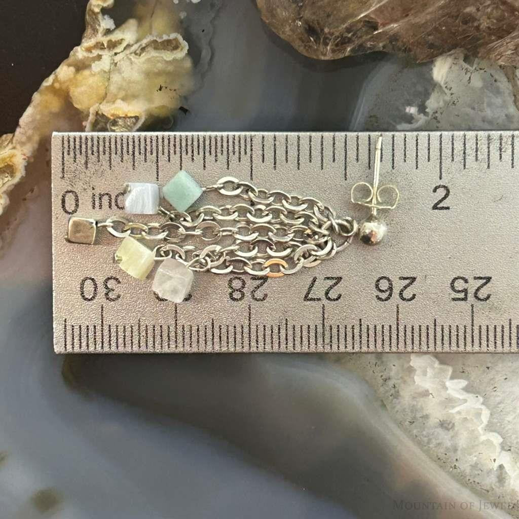 Carolyn Pollack Sterling Silver Tiny Multi Stone Cube Bead Chandelier Earrings For Women