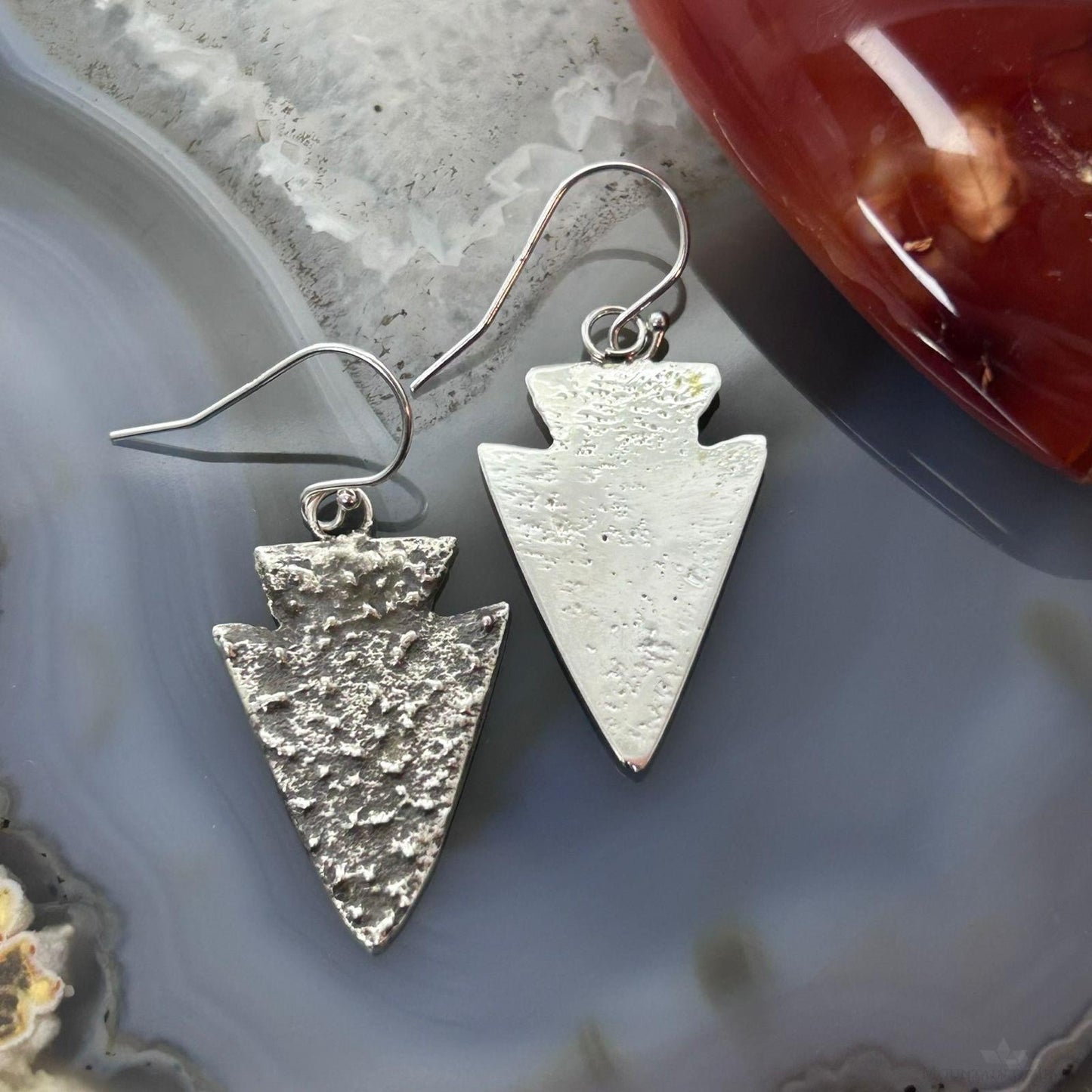 Cheyenne Custer Sterling Silver Tufa Cast Arrowhead Dangle Earrings For Women