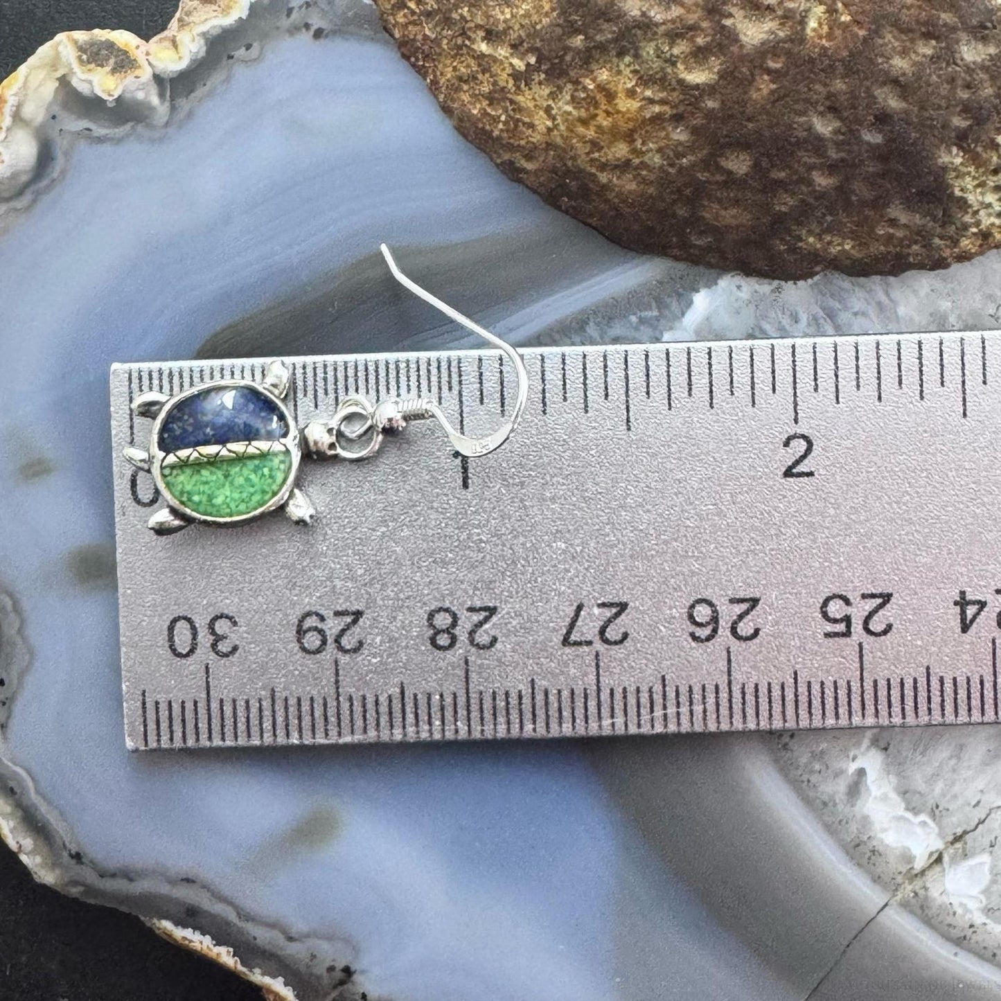 Carolyn Pollack Southwestern Style Sterling Silver Chip Inlay Turtle Dangle Earrings For Women