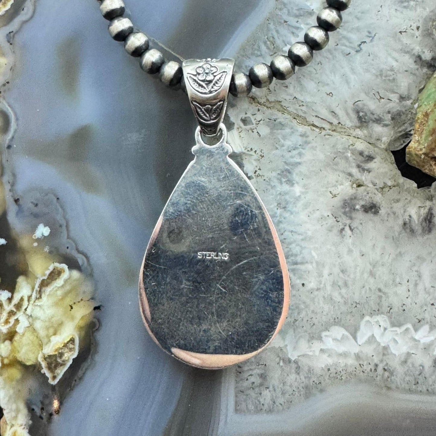 Native American Sterling Silver Teardrop Wild Horse Decorated Pendant For Women